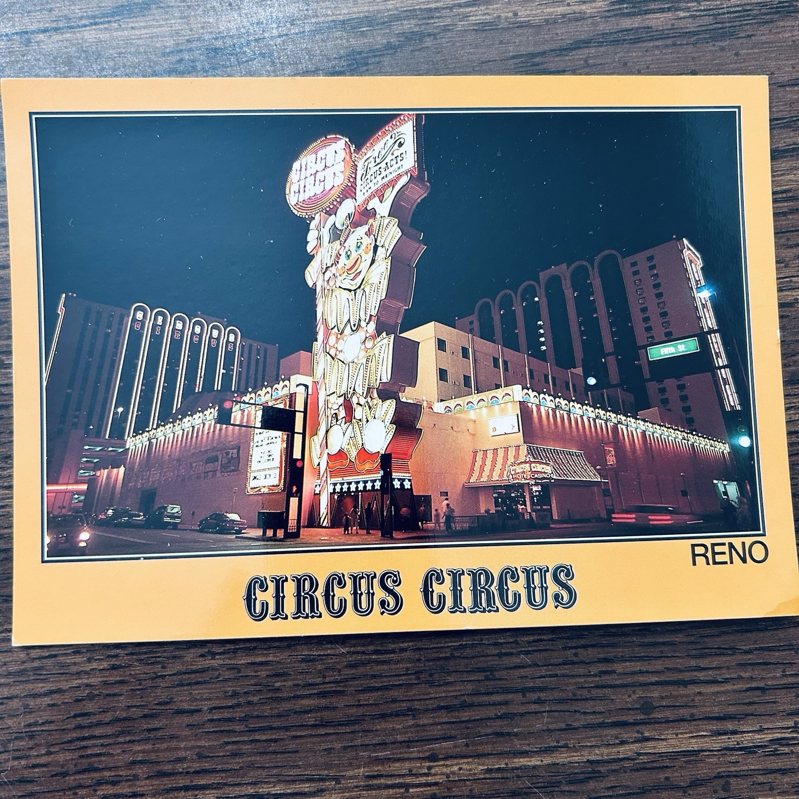 Vintage 1980s Postcard Circus Circus Reno Nevada Neon Sign Night Unused