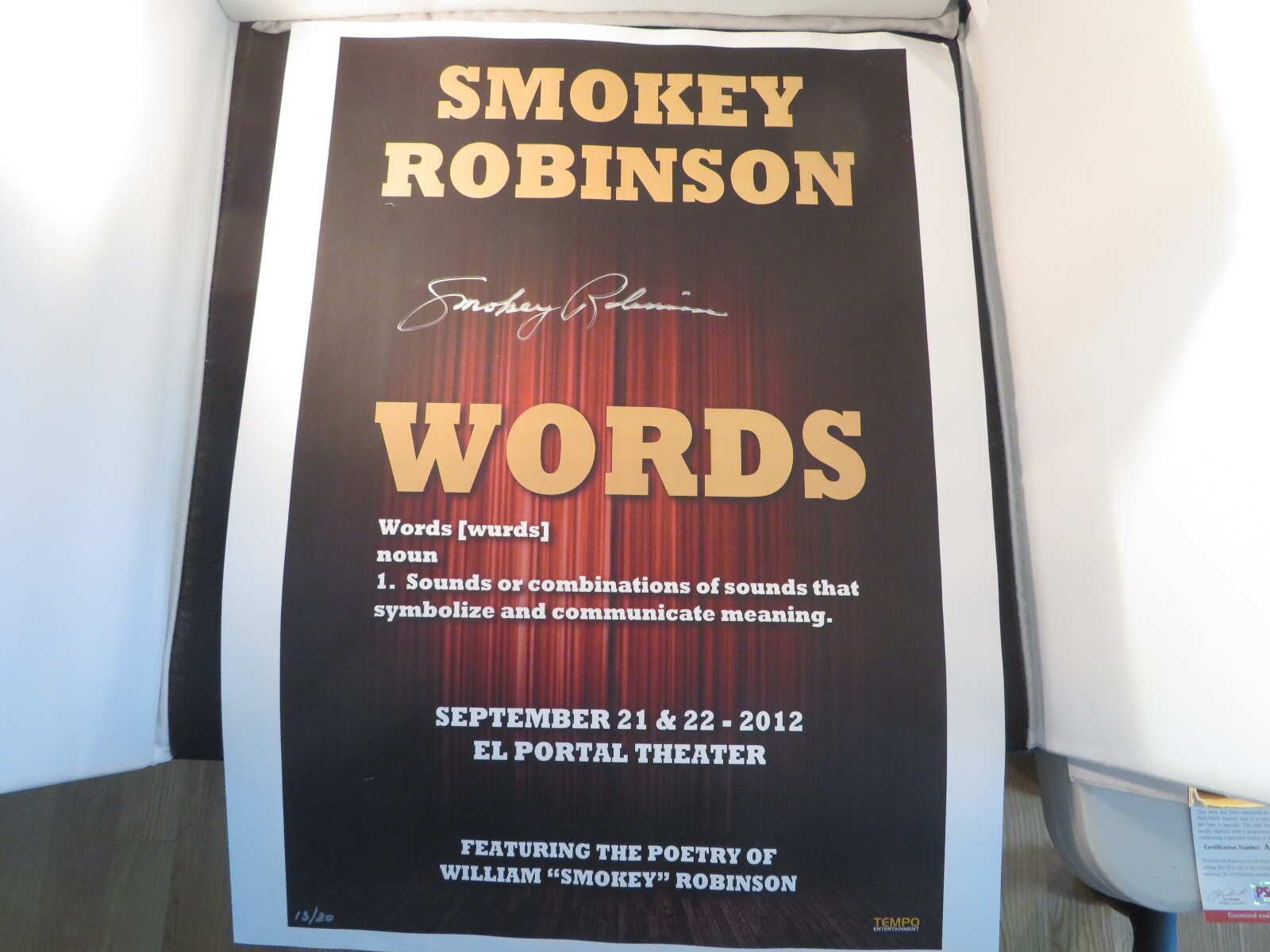 Smokey Robinson Signed 18x24 Words Poster #13/20 COA Autograph  Vintage🎼