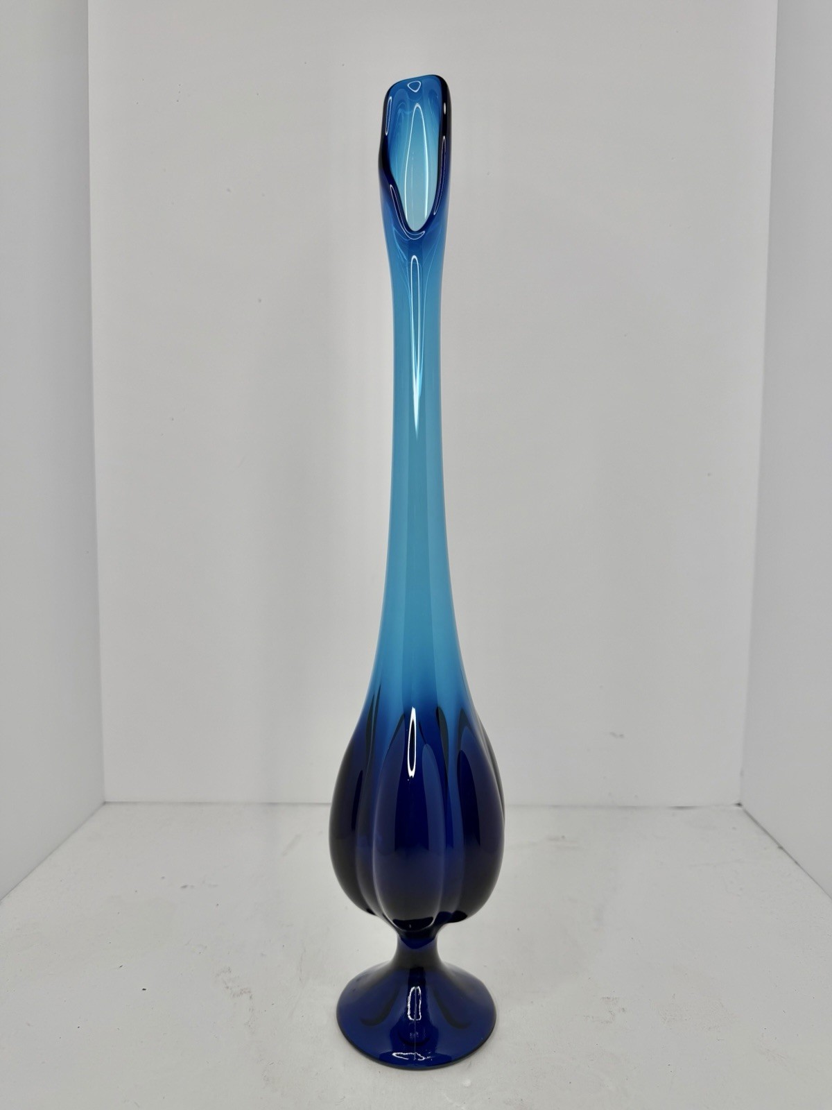 HTF Vintage MCM Viking Glass Cobalt 17” Swung Vase Epic 6 Petal Stunning