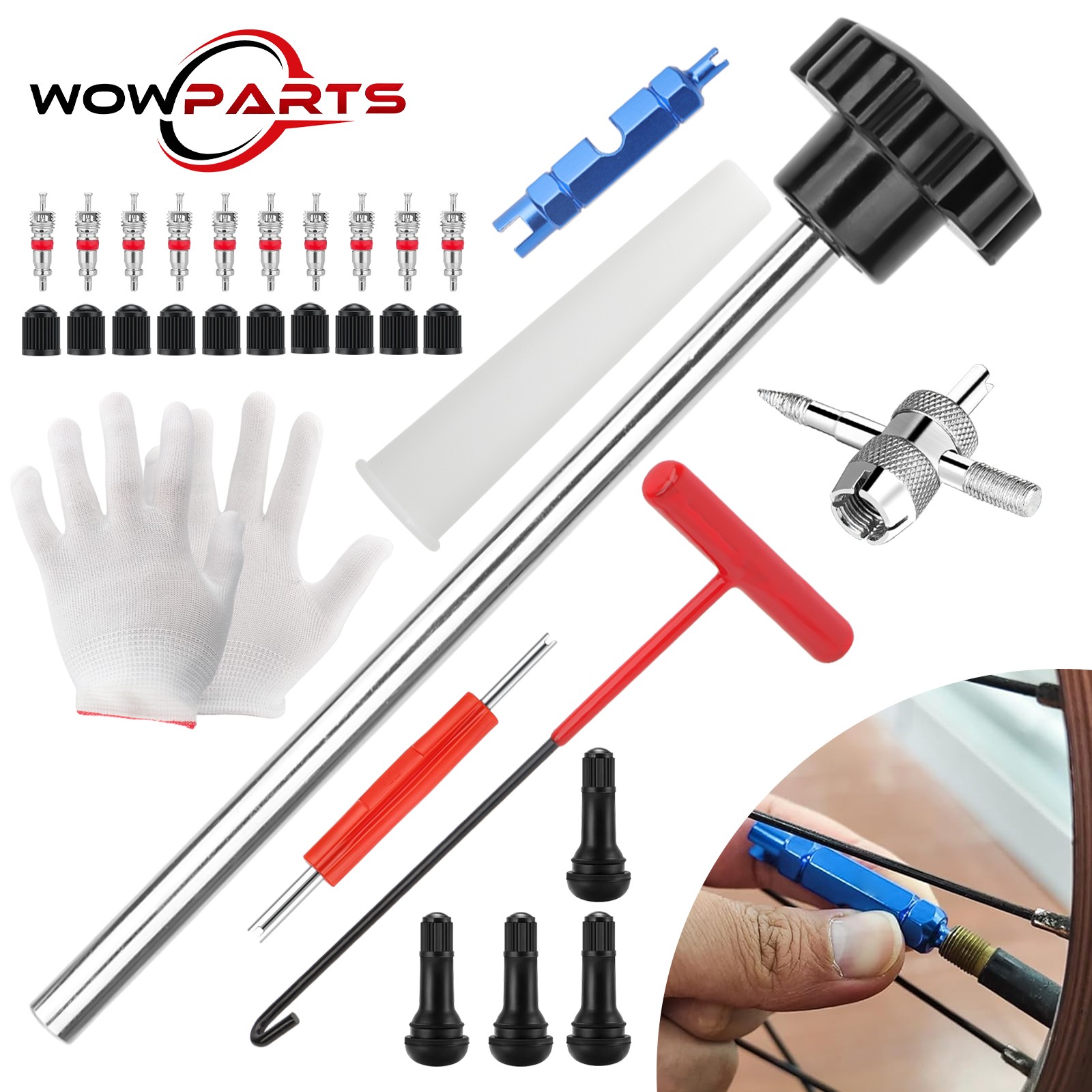 30PCS Quick Change Tire Valve Tool Kit Replacement with 4 TR413 4-Way Valve Tool 30PCS Quick Change Tire Valve Tool Kit Replacement with 4 TR413 4-Way Valve Tool