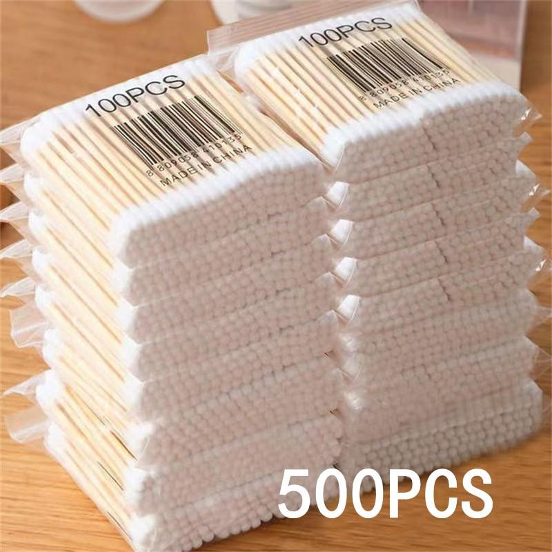 100/1000pcs Double Head Wood Cotton Swab Nose Ears Cleaning Women Makeup Tools L