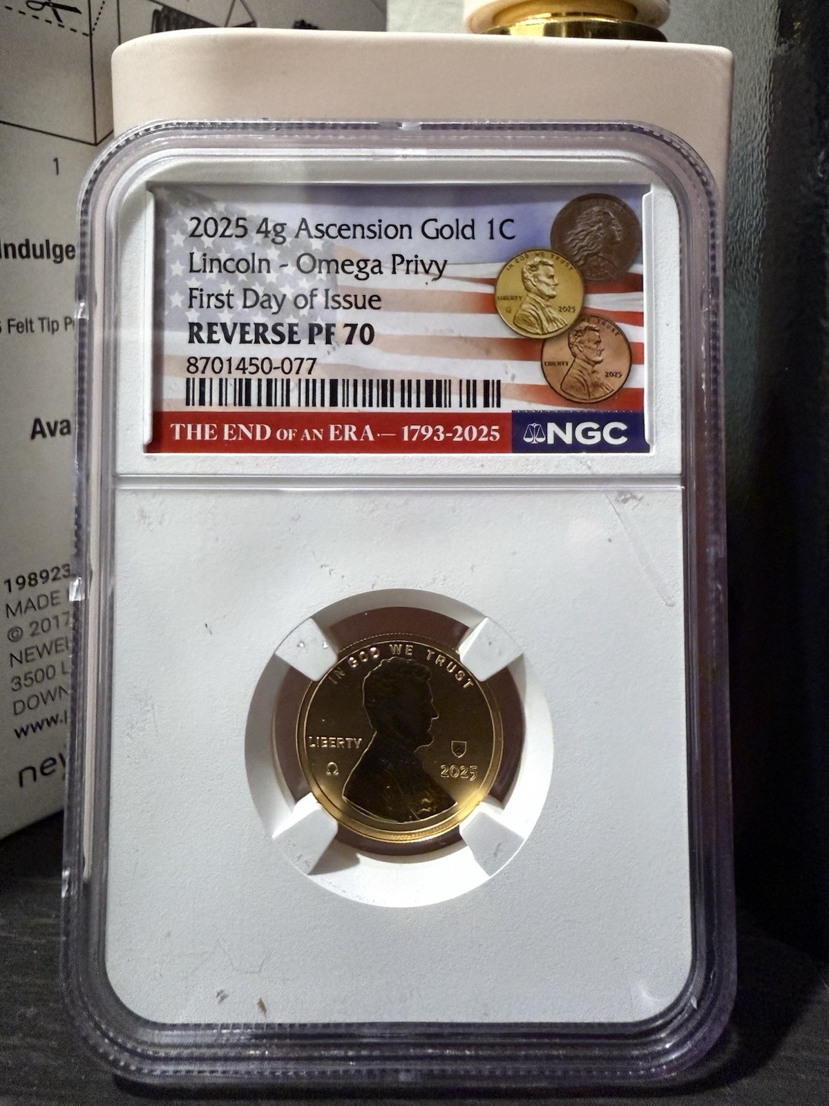 Ascension 2025 4g .9999 Gold Lincoln 1C Proof NGC PF70 Cert 8701450-077
