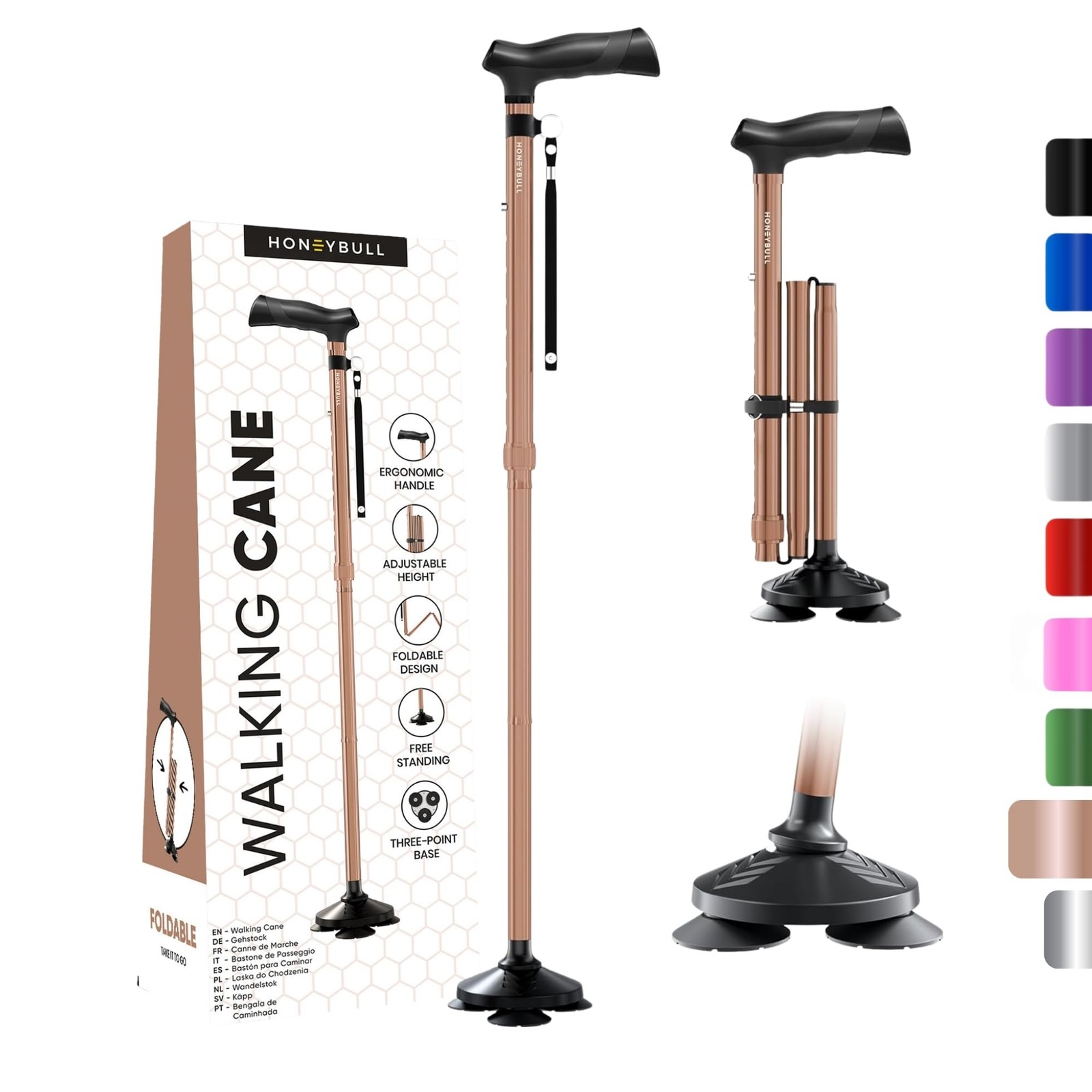 HONEYBULL Walking Cane for Men & Women Foldable, Adjustable, Heavy Duty, Free...