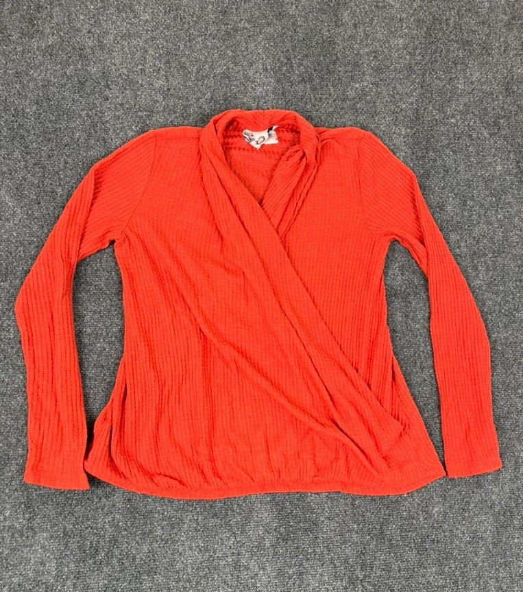 Antropologie Akemi+Kin Orange Woodruff Waffle Knit Faux Wrap Sweater Size M Antropologie Akemi+Kin Orange Woodruff Waffle Knit Faux Wrap Sweater Size M