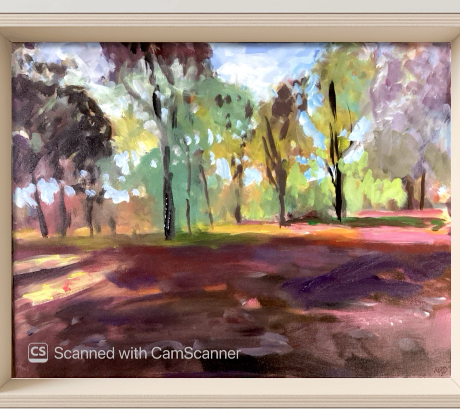 PDQ Original 18x24 Impressionist Autumn Park Trees Painting Signed Canvas