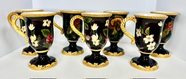 Vtg Certified International Mugs Set of 7 Footed Robert Waites \ Vtg Certified International Mugs Set of 7 Footed Robert Waites \