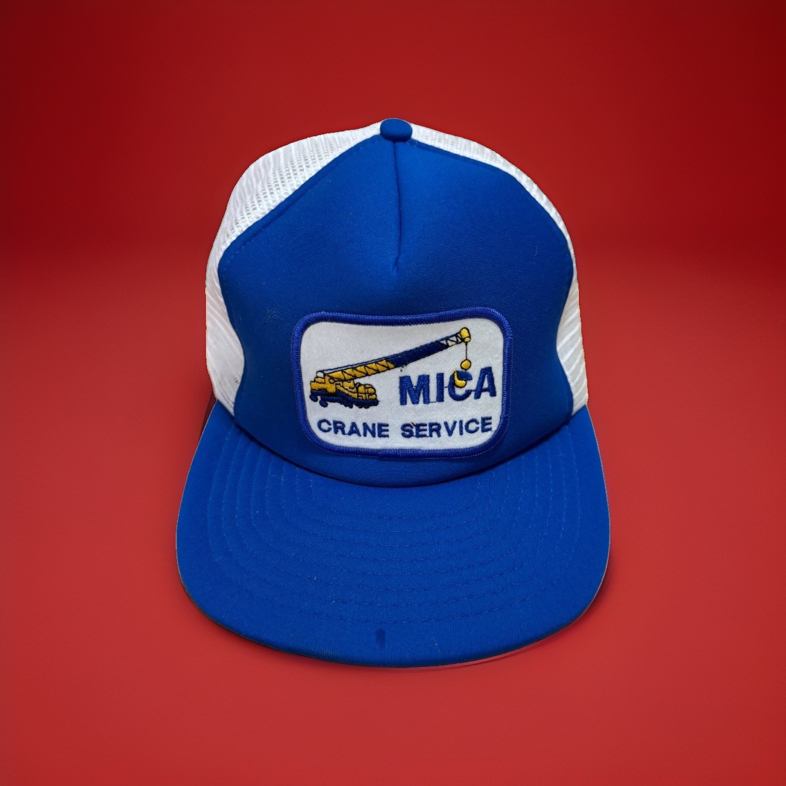 Vintage NOS Mens MICA CRANE SERVICE SnapBack Trucker Cap ~ Large Patch Hat