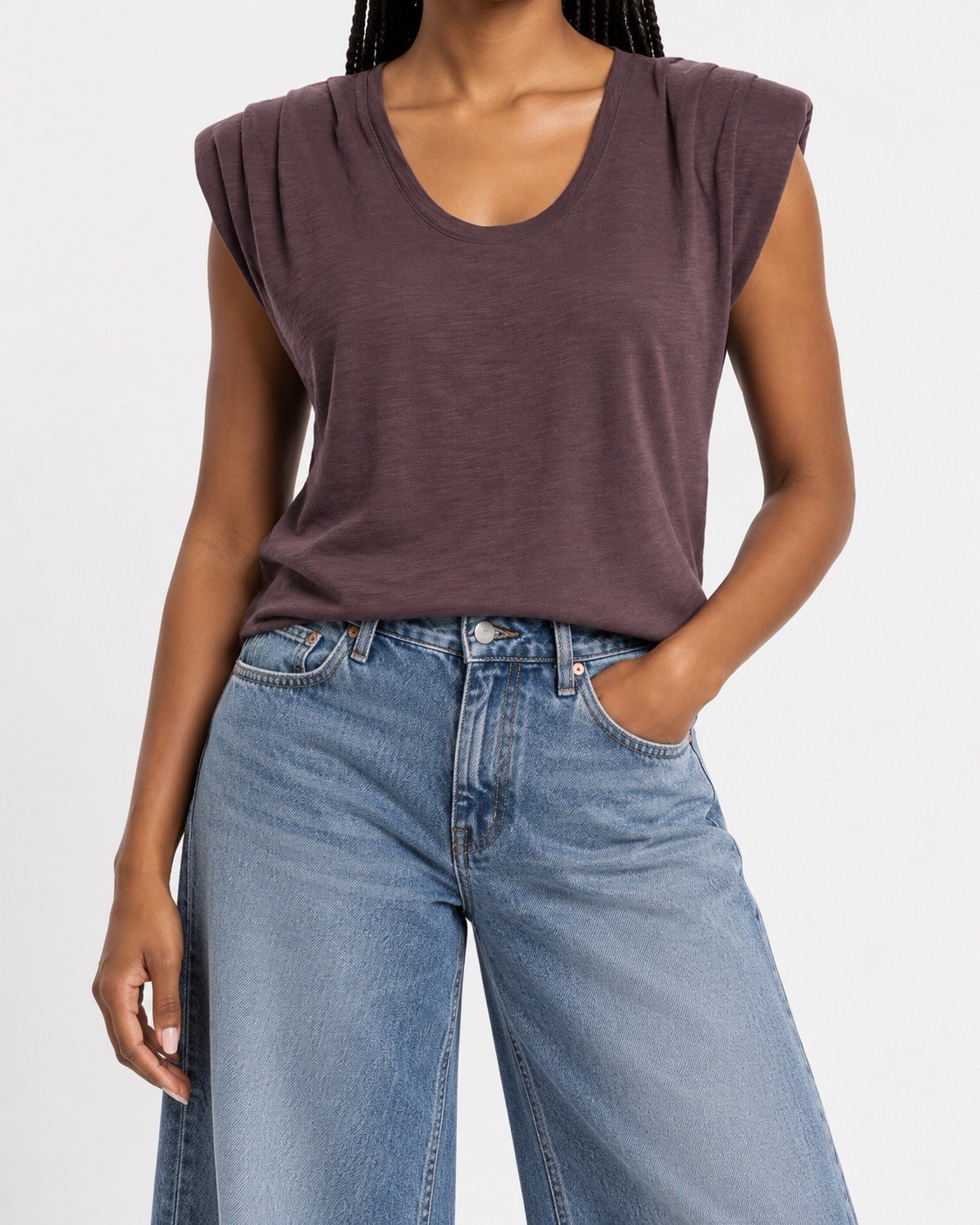 NWOT Express Scoop Neck Padded Shoulder Tee Plum Size S NWOT Express Scoop Neck Padded Shoulder Tee Plum Size S