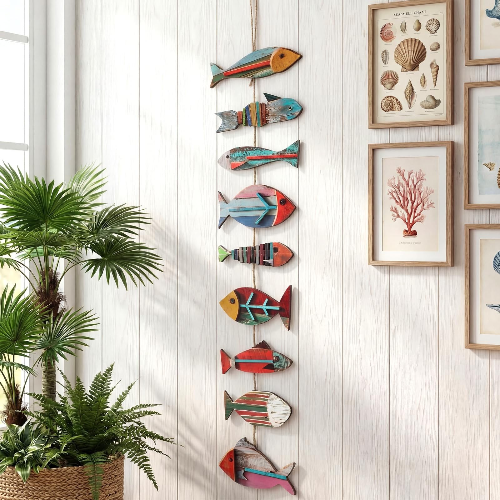 Wooden Fish Hanging Wall Decor Nautical Rustic Fishing Wood Sculpture Decorat...