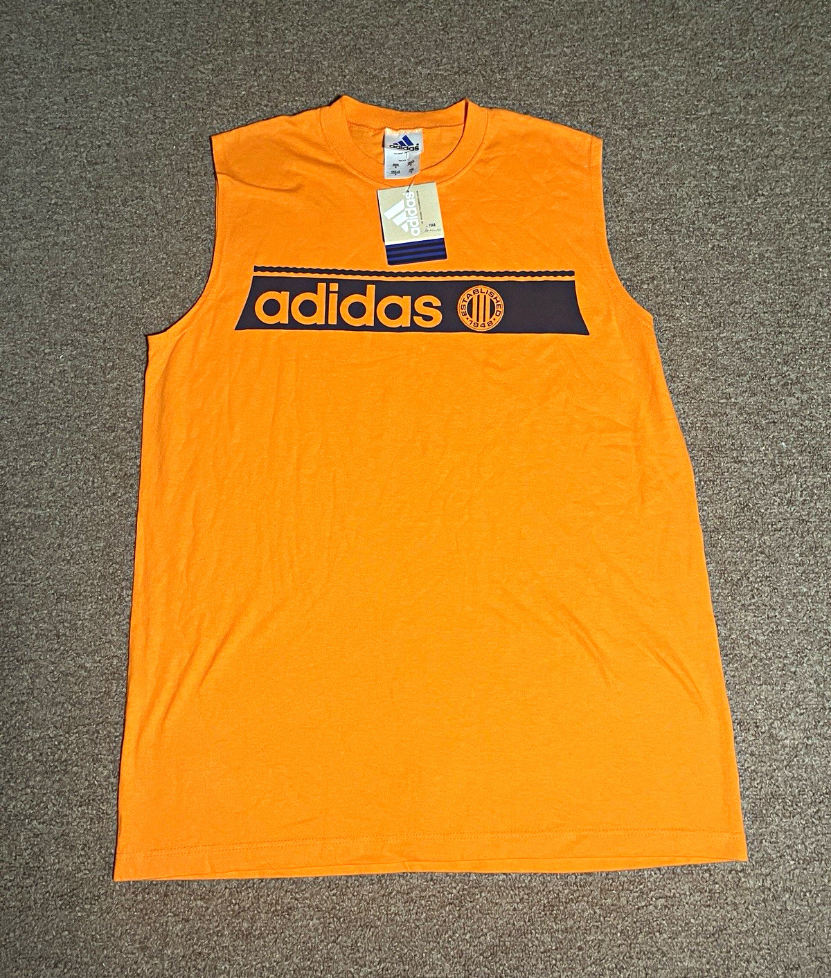 Vintage adidas Men\'s S Orange Cotton Sleeveless Tank deadstock Vintage adidas Men\'s S Orange Cotton Sleeveless Tank deadstock