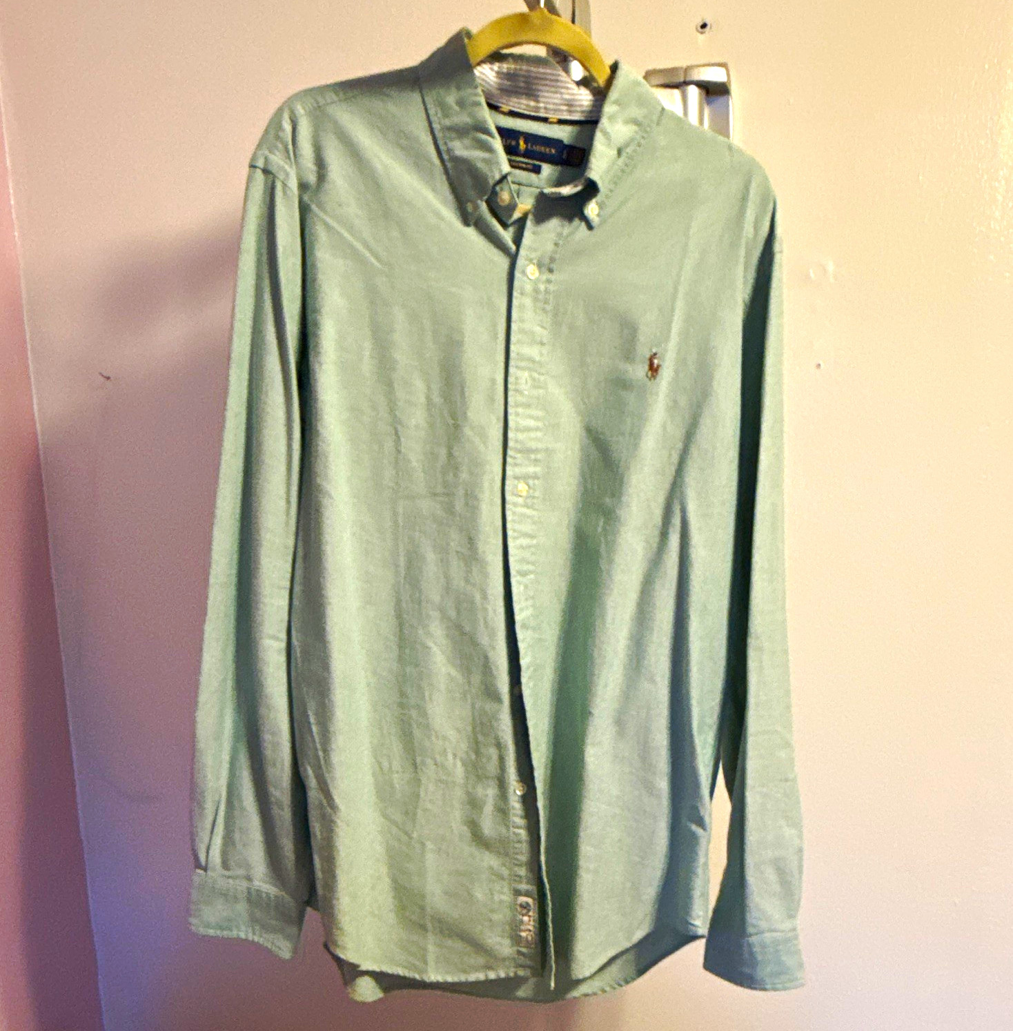 Ralph Lauren Men’s Custom Fit Solid Button-Up Shirt Long Sleeve Green L