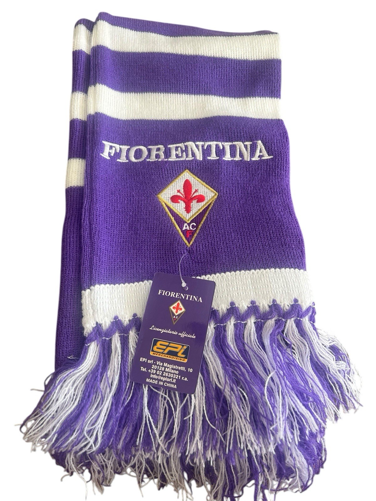 ACF Fiorentina Team Knit Scarf New Official Embroidered Italy ACF Fiorentina Team Knit Scarf New Official Embroidered Italy