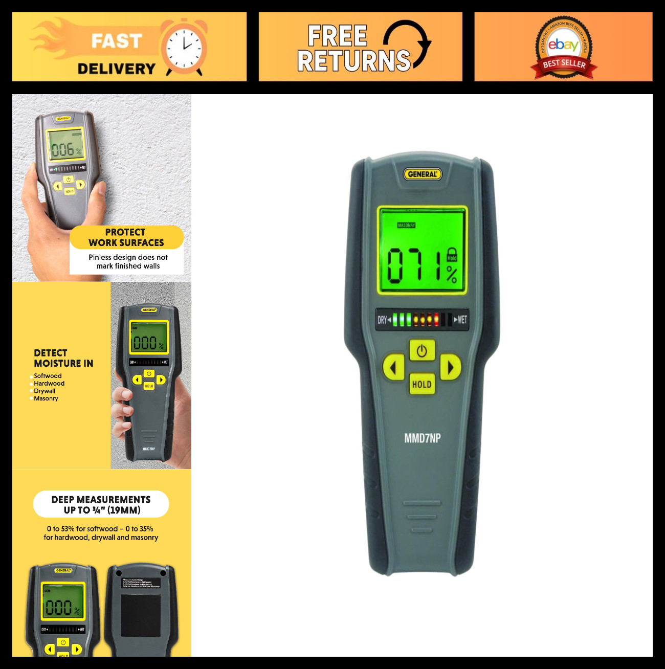 Digital Moisture Meter - Pinless Humidity Sensor for Walls, Wood & Concrete Digital Moisture Meter - Pinless Humidity Sensor for Walls, Wood & Concrete