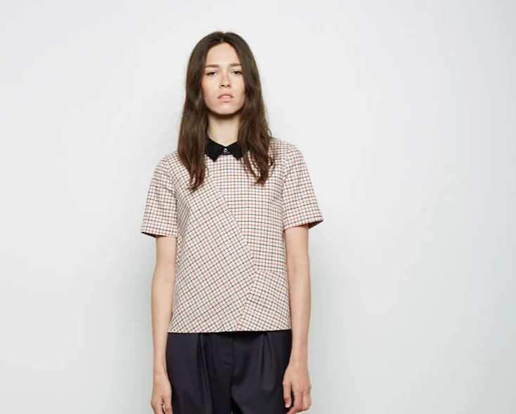 Band of Outsiders 4 US L Windowpane Check T-Shirt Geek Chick Indie Prep Collar