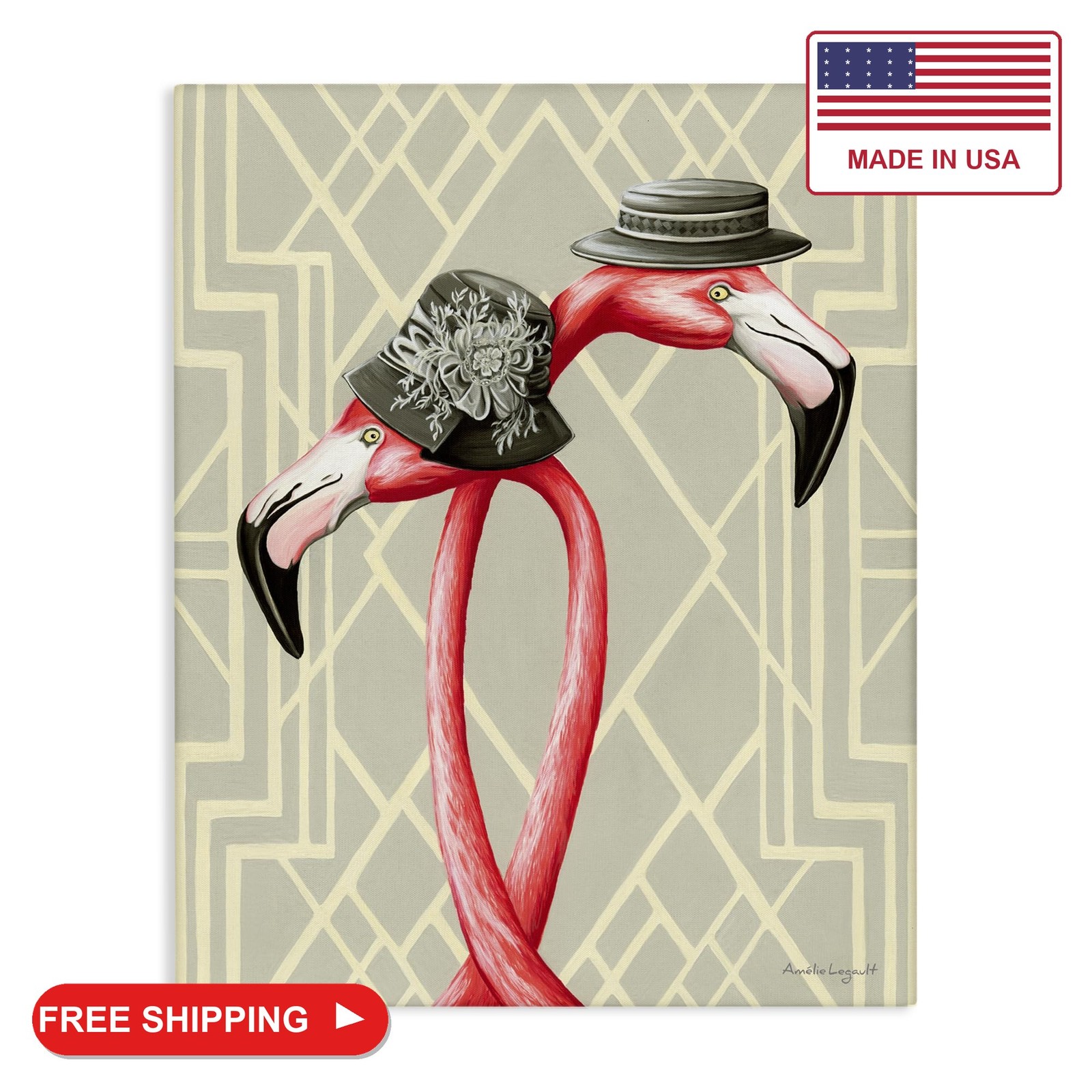 Stupell Industries \'Pink Flamingos Intertwining Vintage Hats\'| Canvas Art