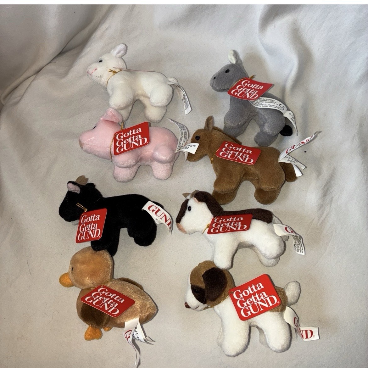Lot of 8 Vintage Gund E.I.E.I.O.s Farm Animals Mini Plush