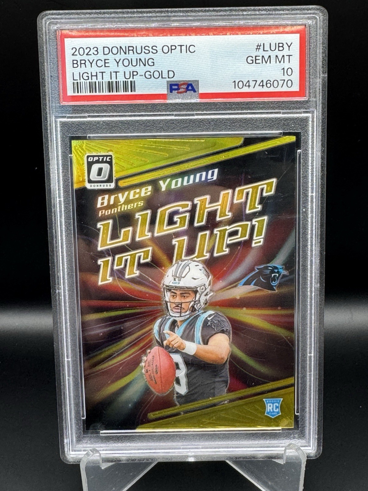2023 Donruss Optic - Bryce Young #LU-BY Light It Up TRUE Gold Prizm #\'d 9/10 RC 2023 Donruss Optic - Bryce Young #LU-BY Light It Up TRUE Gold Prizm #\'d 9/10 RC