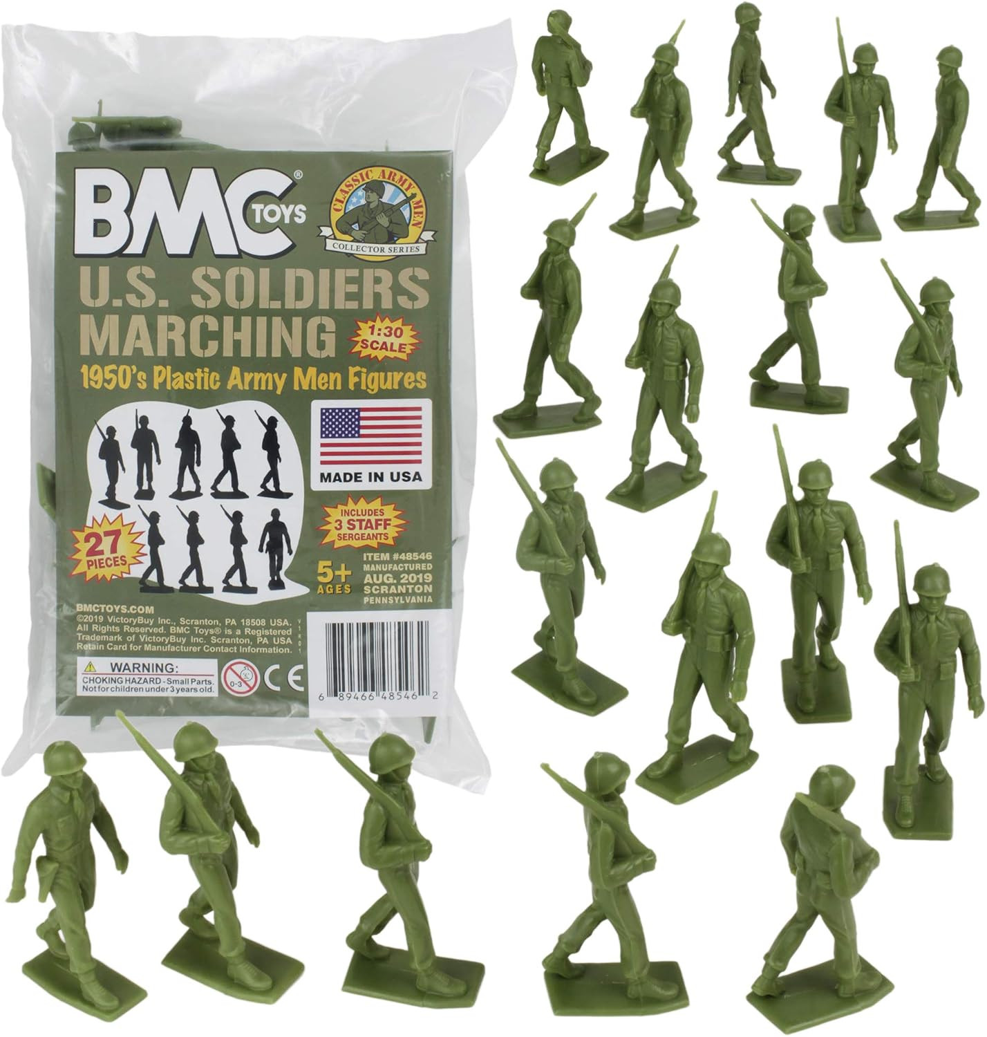 BMC Marx Plastic Army Men Marching US Soldiers - Green 27Pc WW2 Figures US