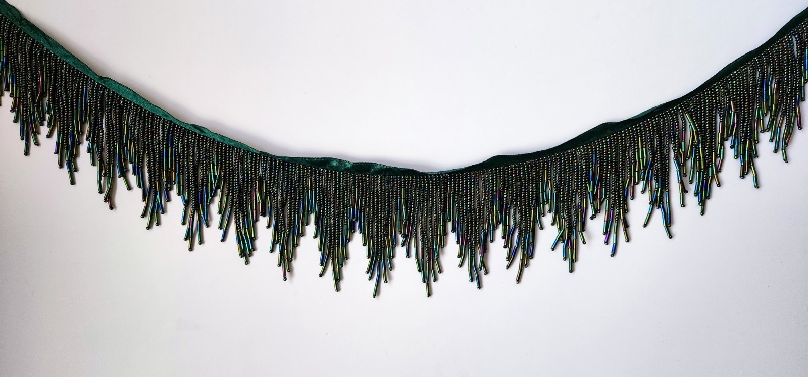 Luxury Iridescent Beaded Fringe Trim 12 Yards 12 Inches Emerald Satin Couture