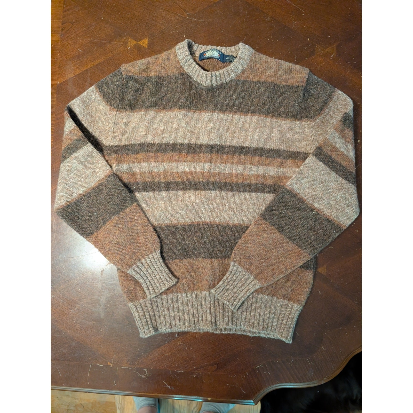 Vintage Knights Bridge Wool Blend Sweater Medium Grandpa Brown Striped Scotland