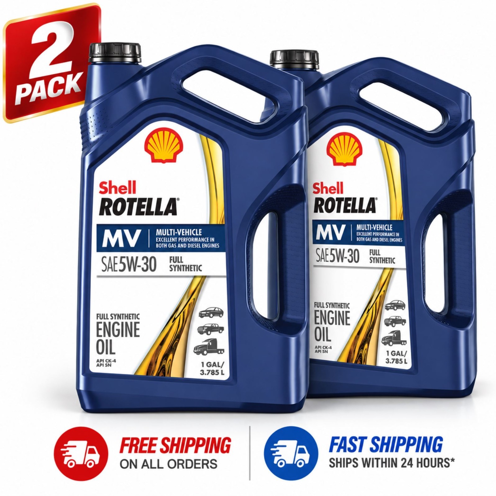 2 Pack Shell Rotella T6 5W-30 Full Synthetic Diesel Engine Oil 1 Gallon