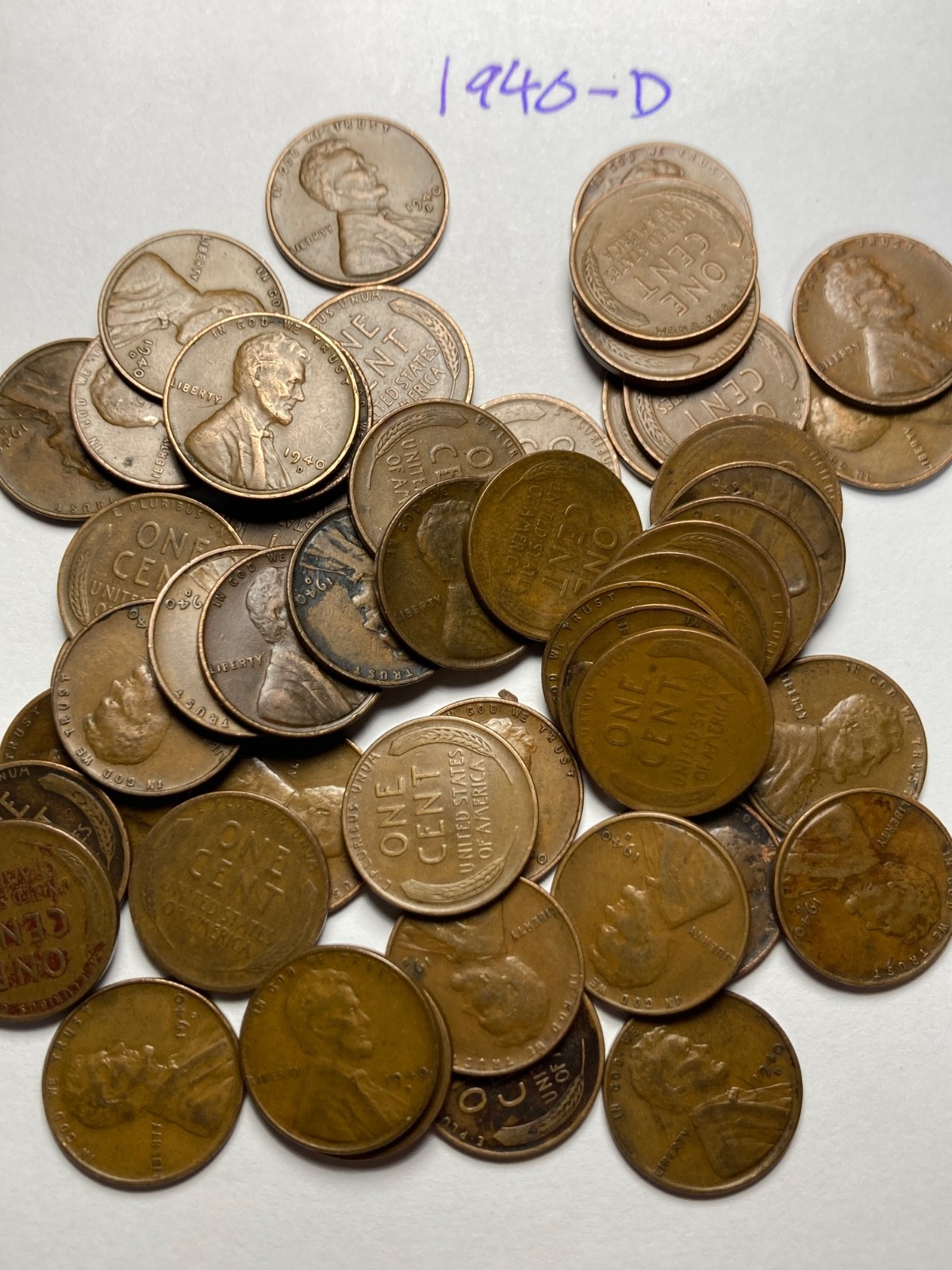 1940-D LINCOLN WHEAT CENT PENNY ROLL, nice condition