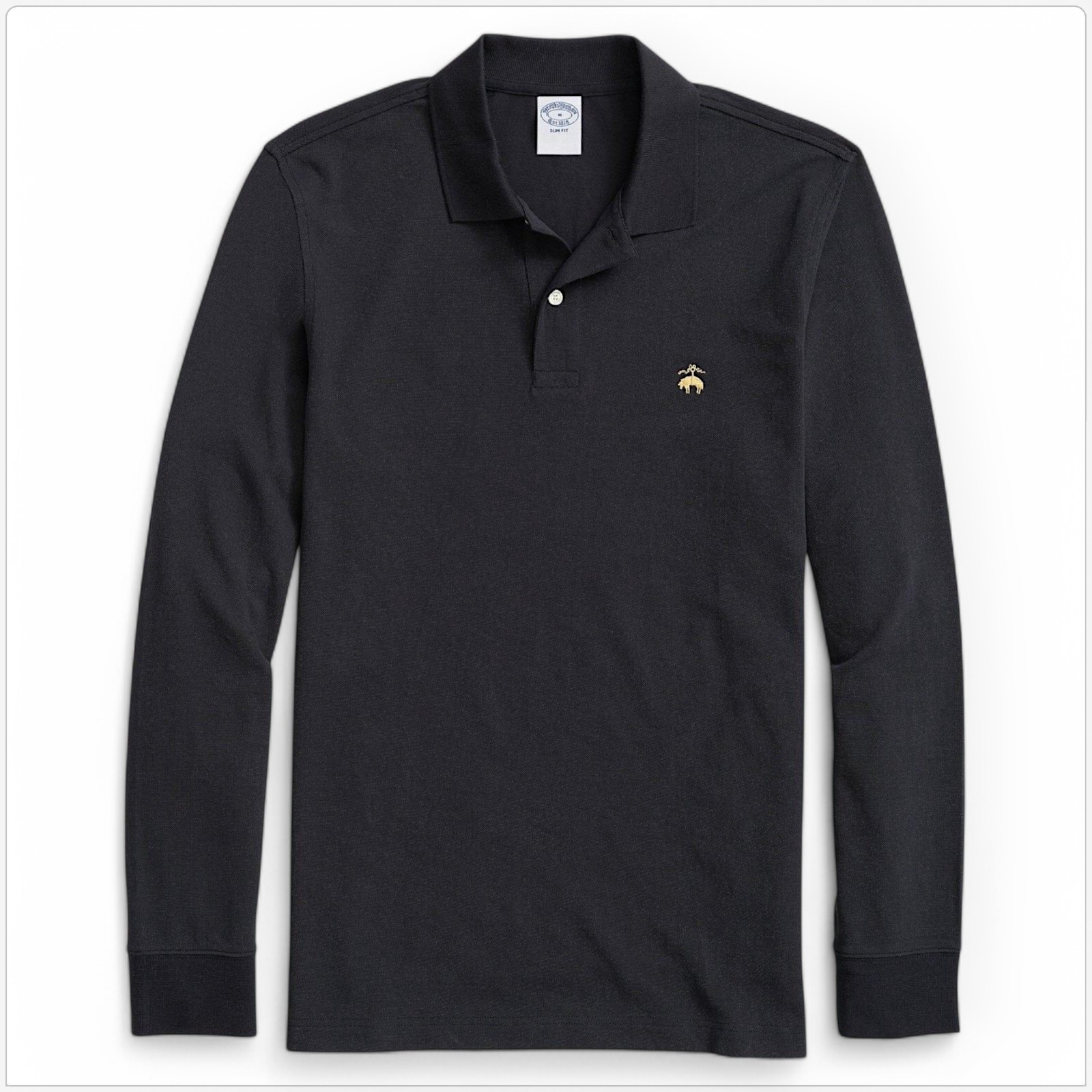 Brooks Brothers Black Slim Fit Long Sleeve Stretch Cotton Piqué Polo Shirt NWT S
