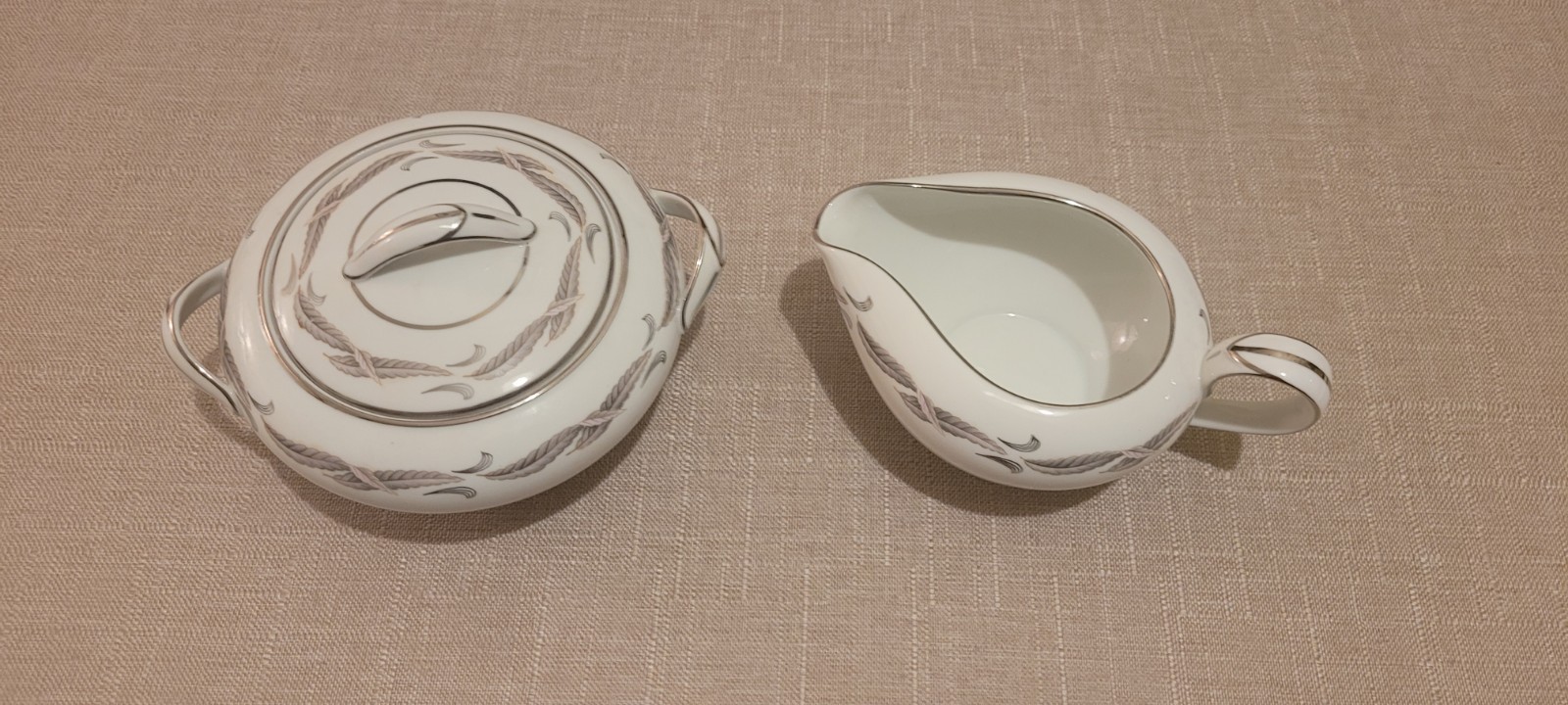NORITAKE Japanese China Gaylord Platinum Trim Pattern Cream & Sugar Serve Set  
