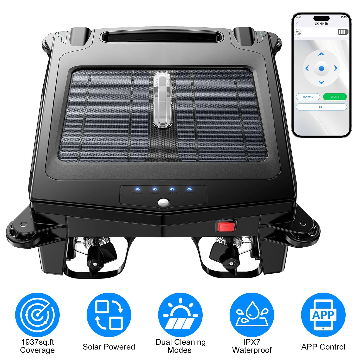Solar Electric Robotic Pool Cleaner Skimmer Dual Charging Automatic Cleaning Solar Electric Robotic Pool Cleaner Skimmer Dual Charging Automatic Cleaning