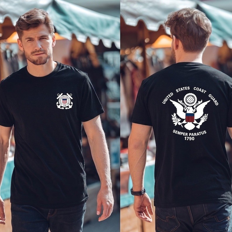 Us Coast Guard Flag Uscg Logo - Men's Back And Front Tee T-shirt USA Size
