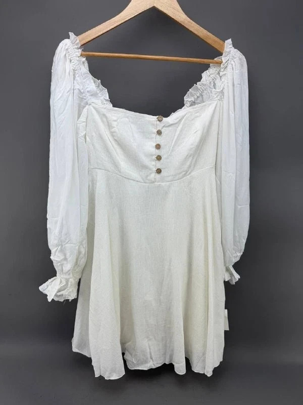 Lulus White Puff Long Sleeve Square Neck Mini A-Line-Fit Flare Dress Size M Lulus White Puff Long Sleeve Square Neck Mini A-Line-Fit Flare Dress Size M