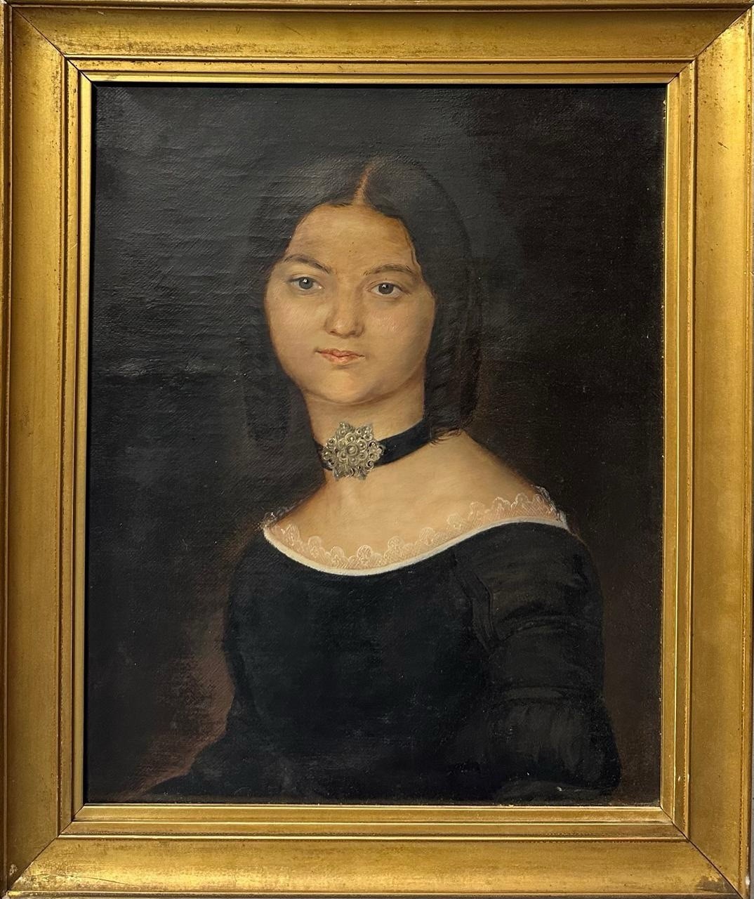 19th Century Portrait of Karoline Dick (1820–1889) Oil on Canvas Framed