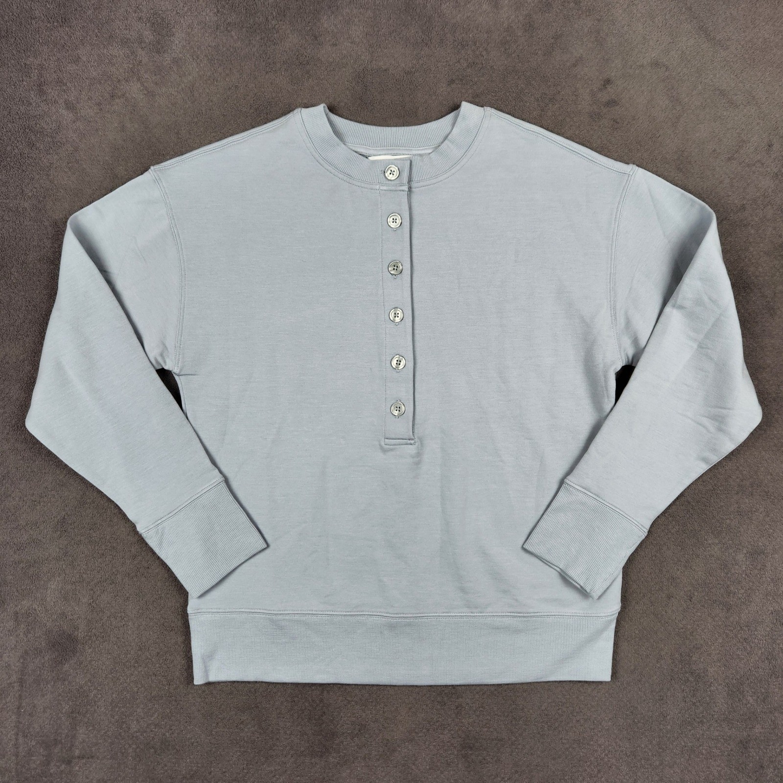 Athleta Balance Henley Sweatshirt Womens XS Light Blue Relaxed Fit Pullover NEW