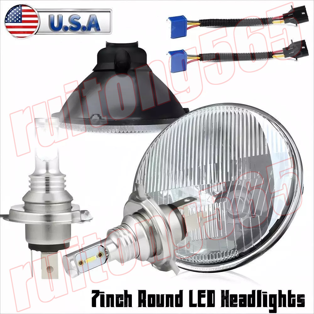 7 Inch LED Glass Headlight Round, ORIGINAL CLASSIC LOOK conversion Chrome pair