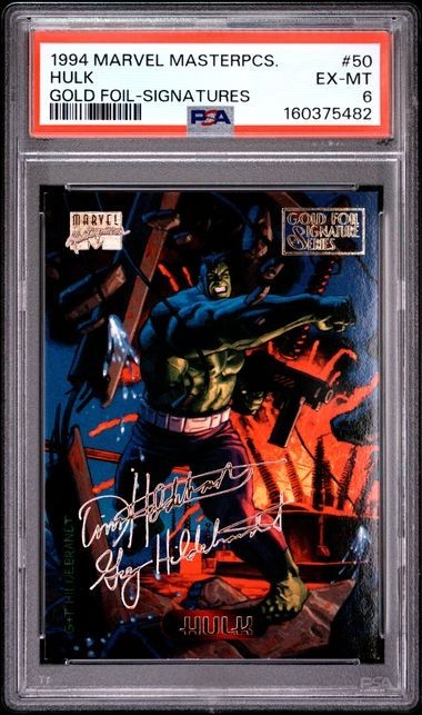 1994 Marvel Masterpieces #50 Hulk : Gold Foil Signatures : PSA 6