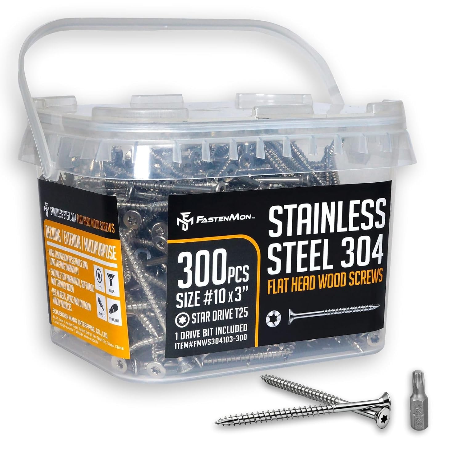 #10x3 Stainless Steel Deck Screws, 304 Grade, 300 PCS, T25 Star Drive Bit #10x3 Stainless Steel Deck Screws, 304 Grade, 300 PCS, T25 Star Drive Bit
