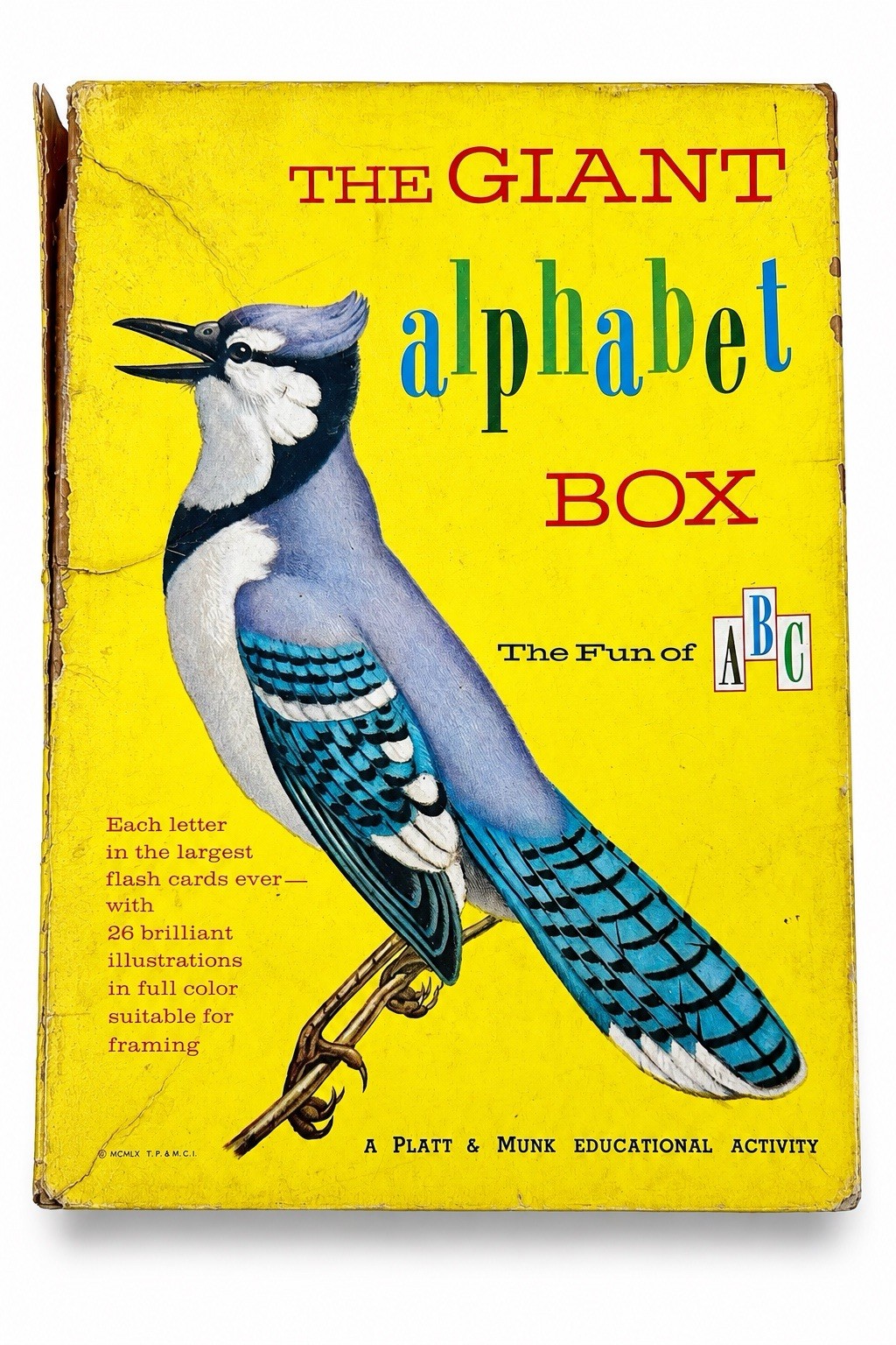 Vintage 1961 The Giant Alphabet Box Platt Munk ABC Flash Cards Nursery Art Decor