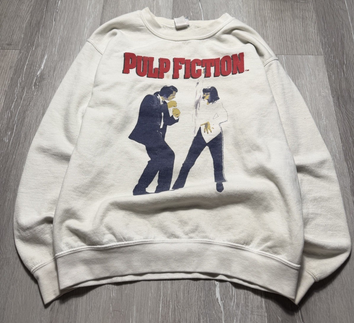 Vintage Pulp Fiction Junk Food Tees Crewneck Sweatshirt – Cream XS Vintage Pulp Fiction Junk Food Tees Crewneck Sweatshirt – Cream XS