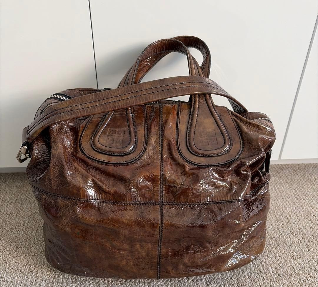 GIVENCHY Nightingale Patent Leather 2Way Satchel Shoulder Bag Brown Pre-owned