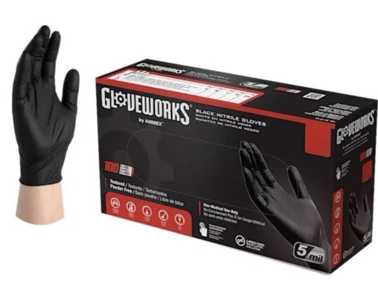 GLOVEWORKS Black Nitrile Gloves 5mil (XL), 100 Count GLOVEWORKS Black Nitrile Gloves 5mil (XL), 100 Count