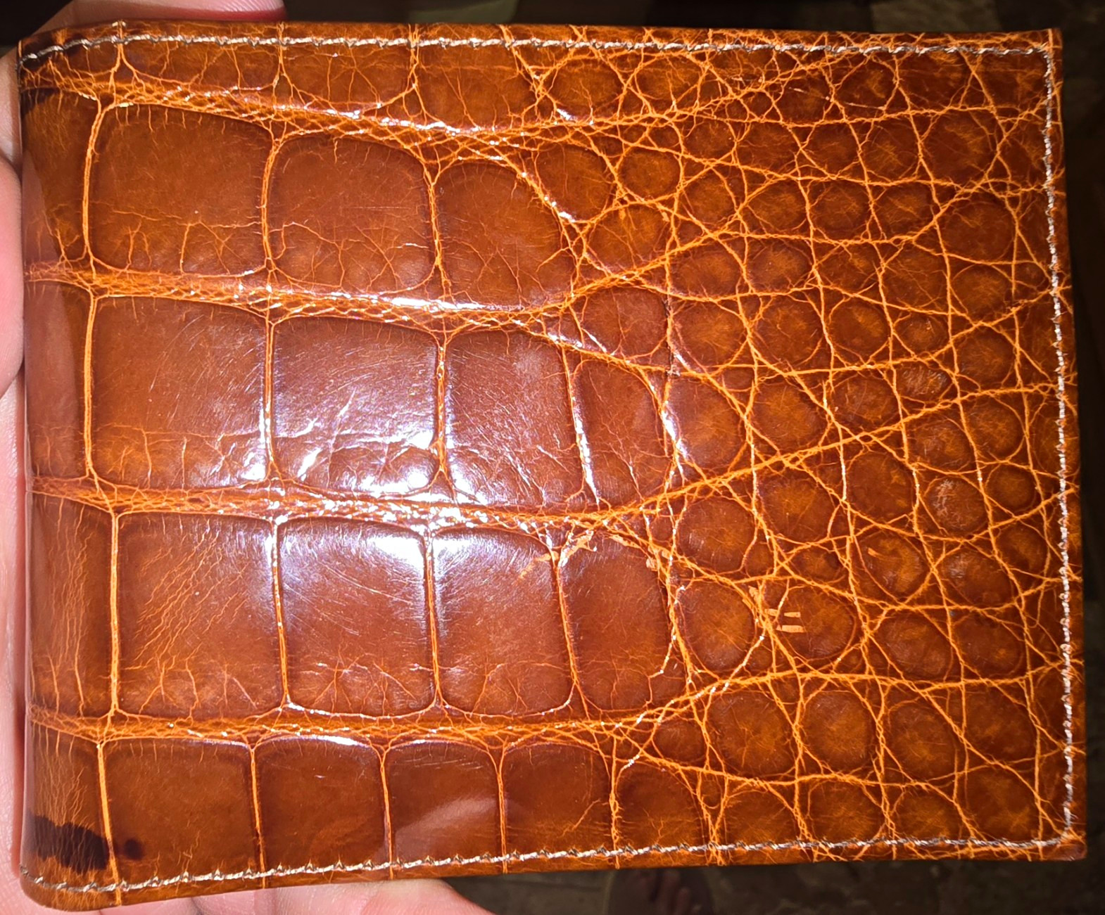 Martin Dingman Men’s Brown American Alligator Handmade Bifold Wallet w/ Logo