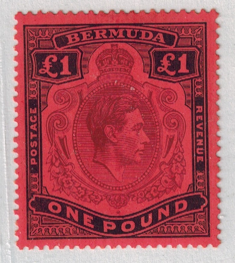 Bermuda 1938 KG VI SG 121 L1 Purple & Black on Red 1st Printing P14 MVLH GEM