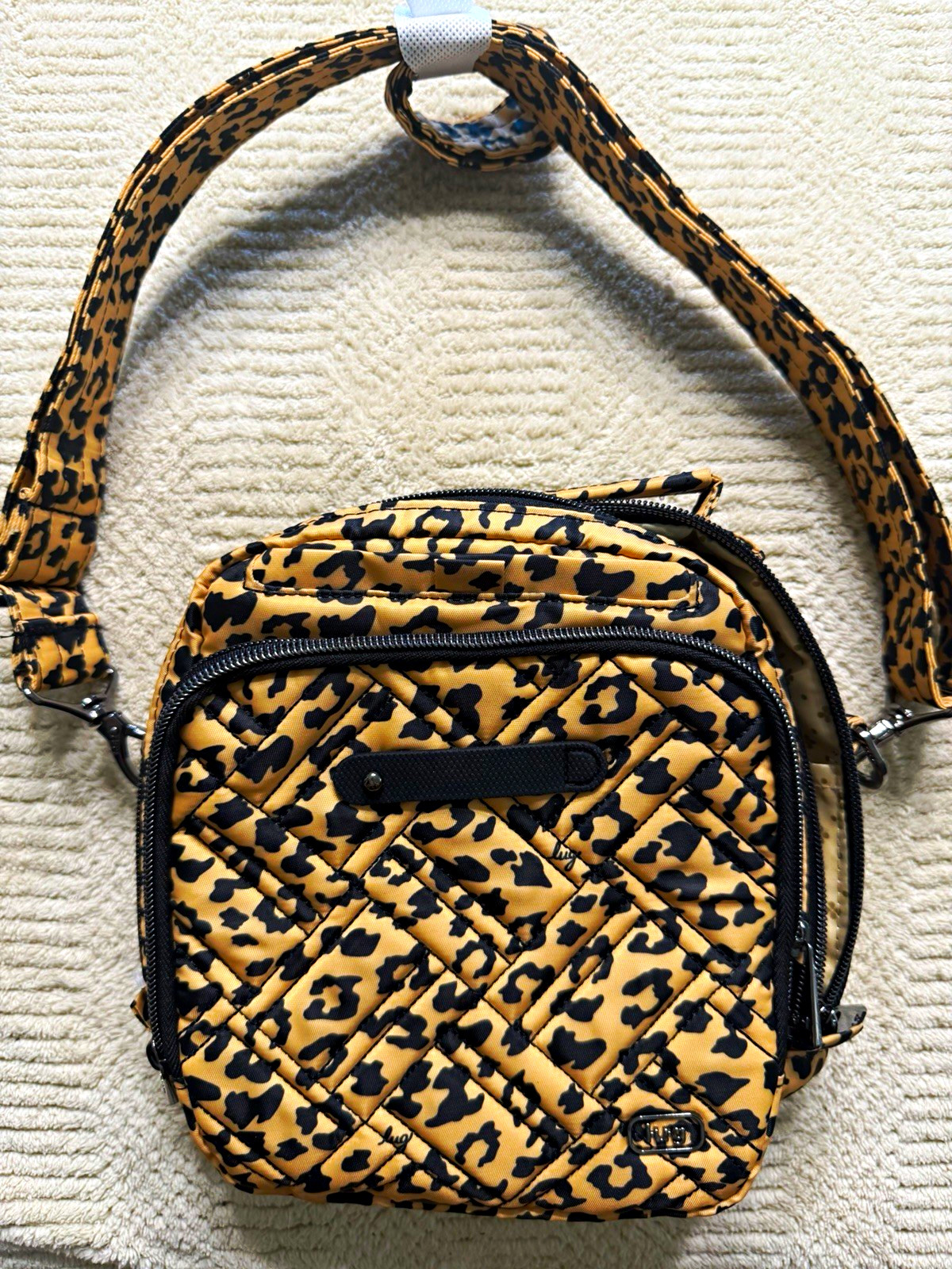 Lug Skeeter Bridge Leopard Animal Print Crossbody Zip Bag Tan/Black