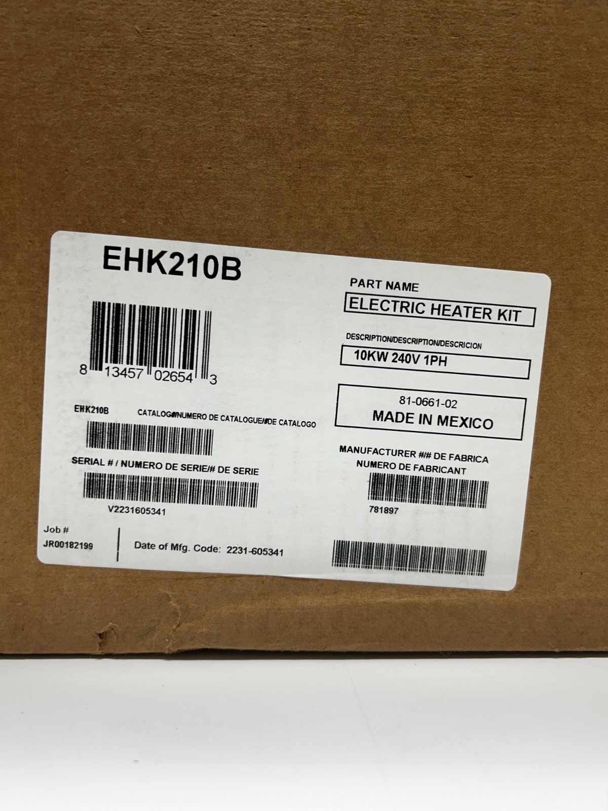 EHK210B Electric Hearter Kit 10KW 240V 1PH