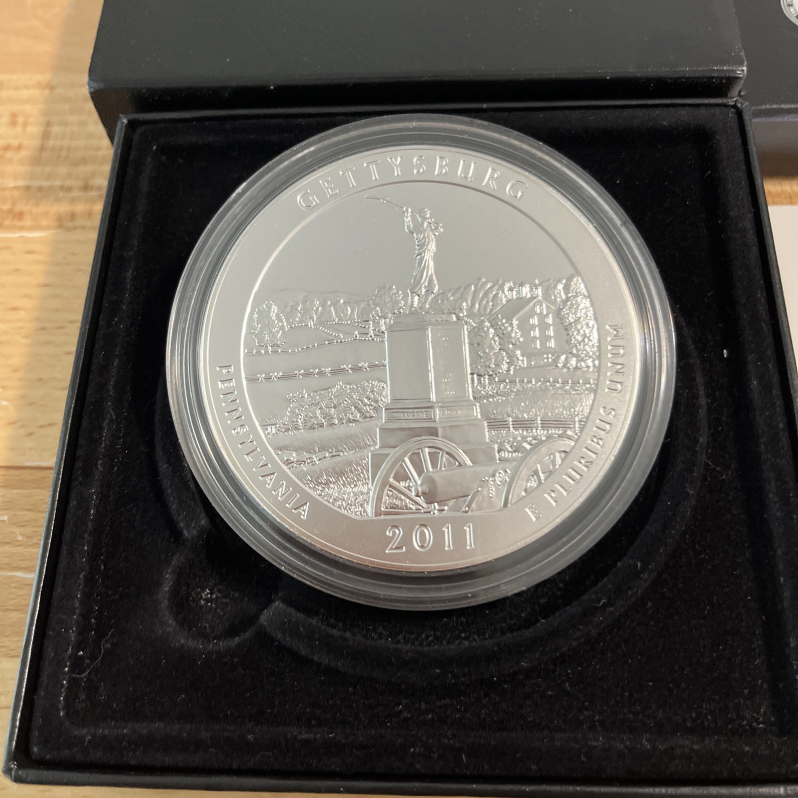 2011 America the Beautiful Five Oz Silver Coin GETTYSBURG w/US Mint Box & COA