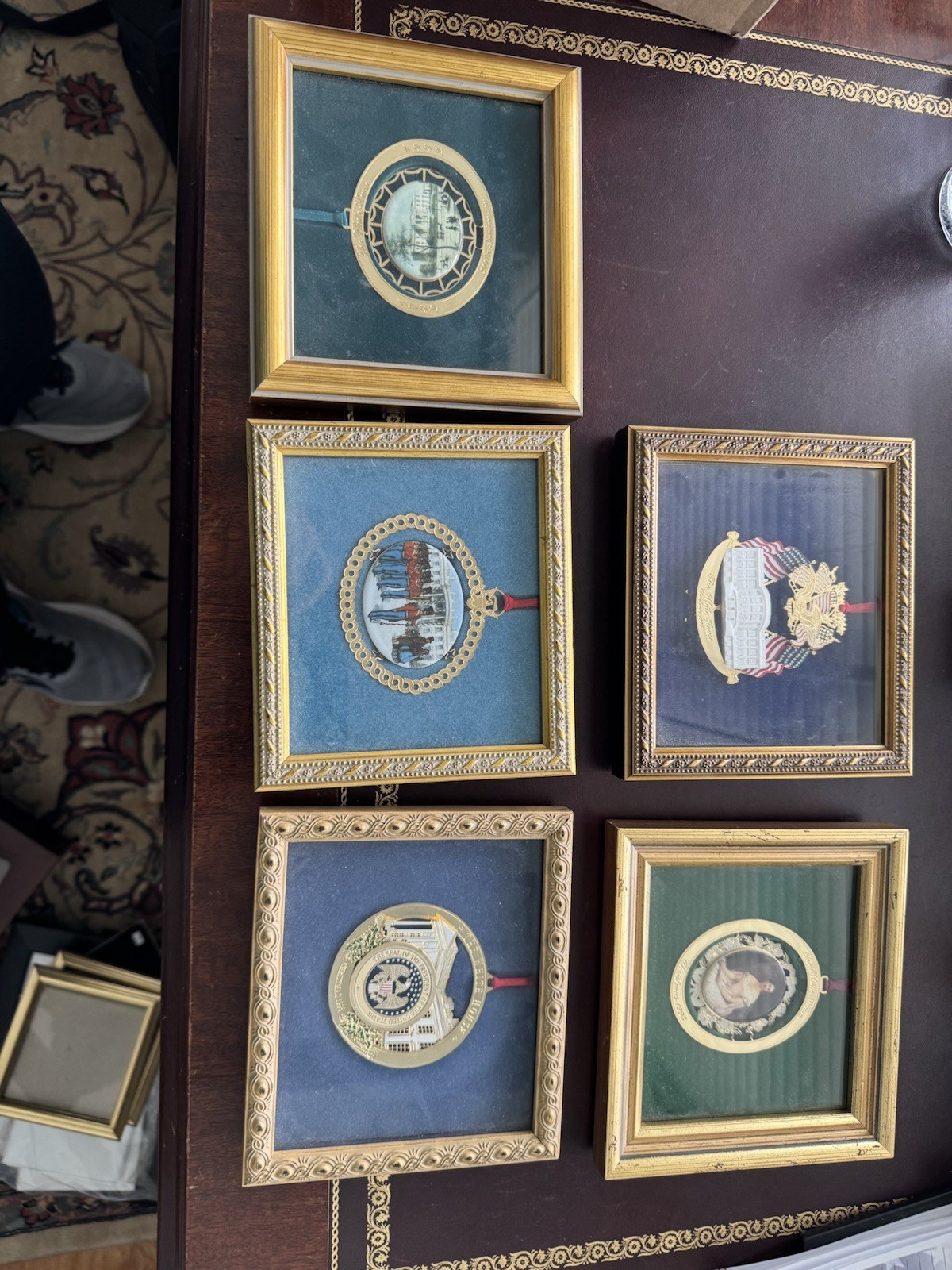 White House Historical Association Christmas Ornaments Lot 5 Framed Collection