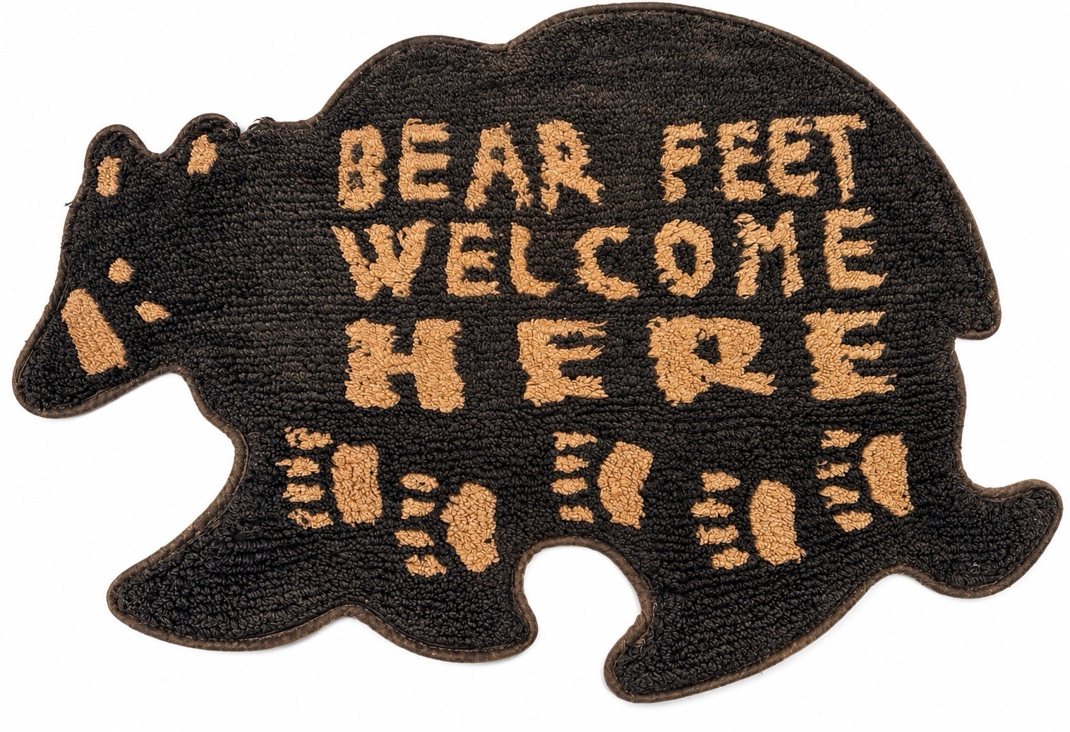 Rare Vintage Bear Feet Welcome Here Hooked Rug Bear Shaped Cabin Lodge Folk Art Rare Vintage Bear Feet Welcome Here Hooked Rug Bear Shaped Cabin Lodge Folk Art
