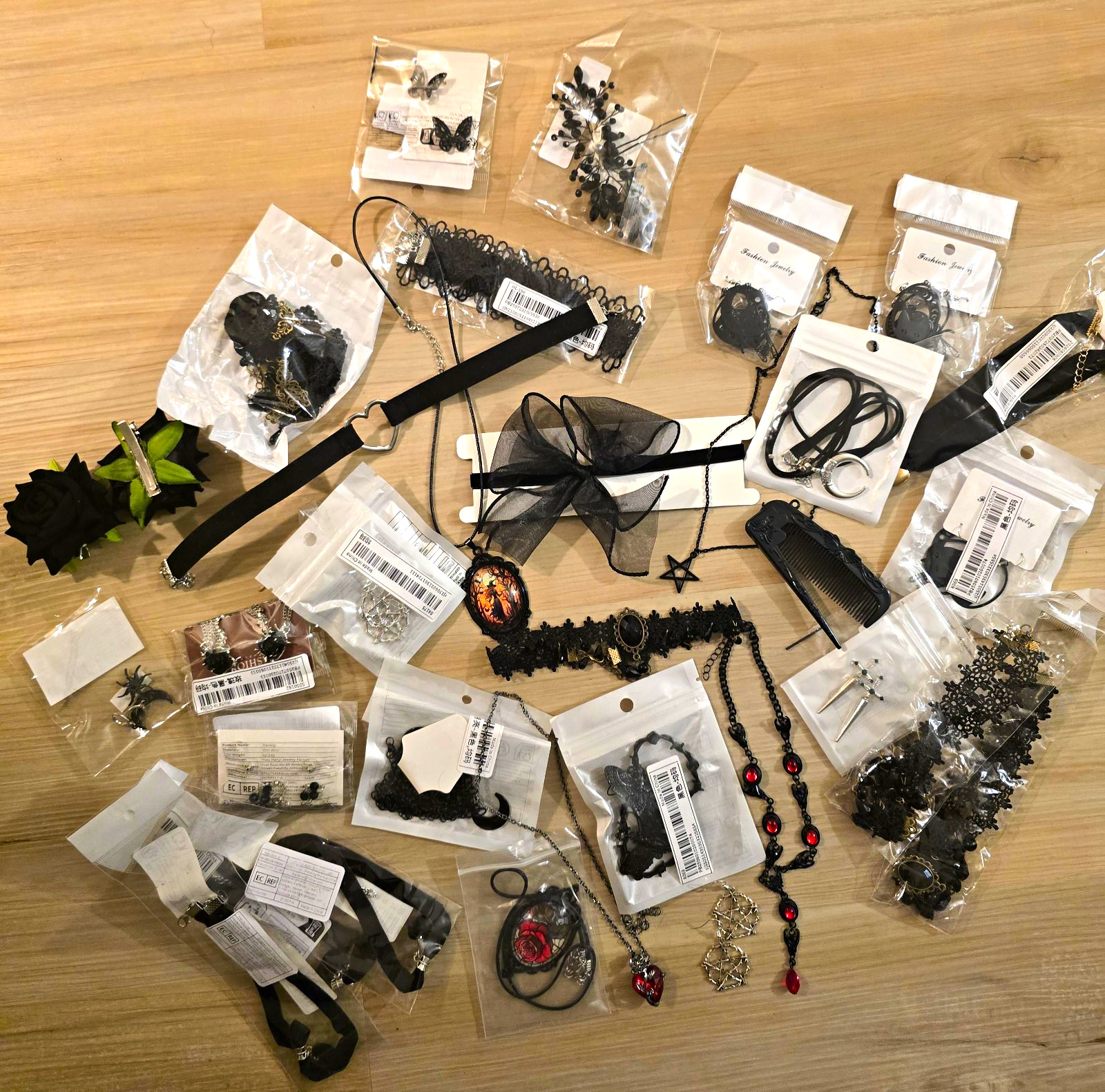 Gothic Black Red Silver Fashion Jewelry Mixed Lot Necklaces Earrings Choker More Gothic Black Red Silver Fashion Jewelry Mixed Lot Necklaces Earrings Choker More