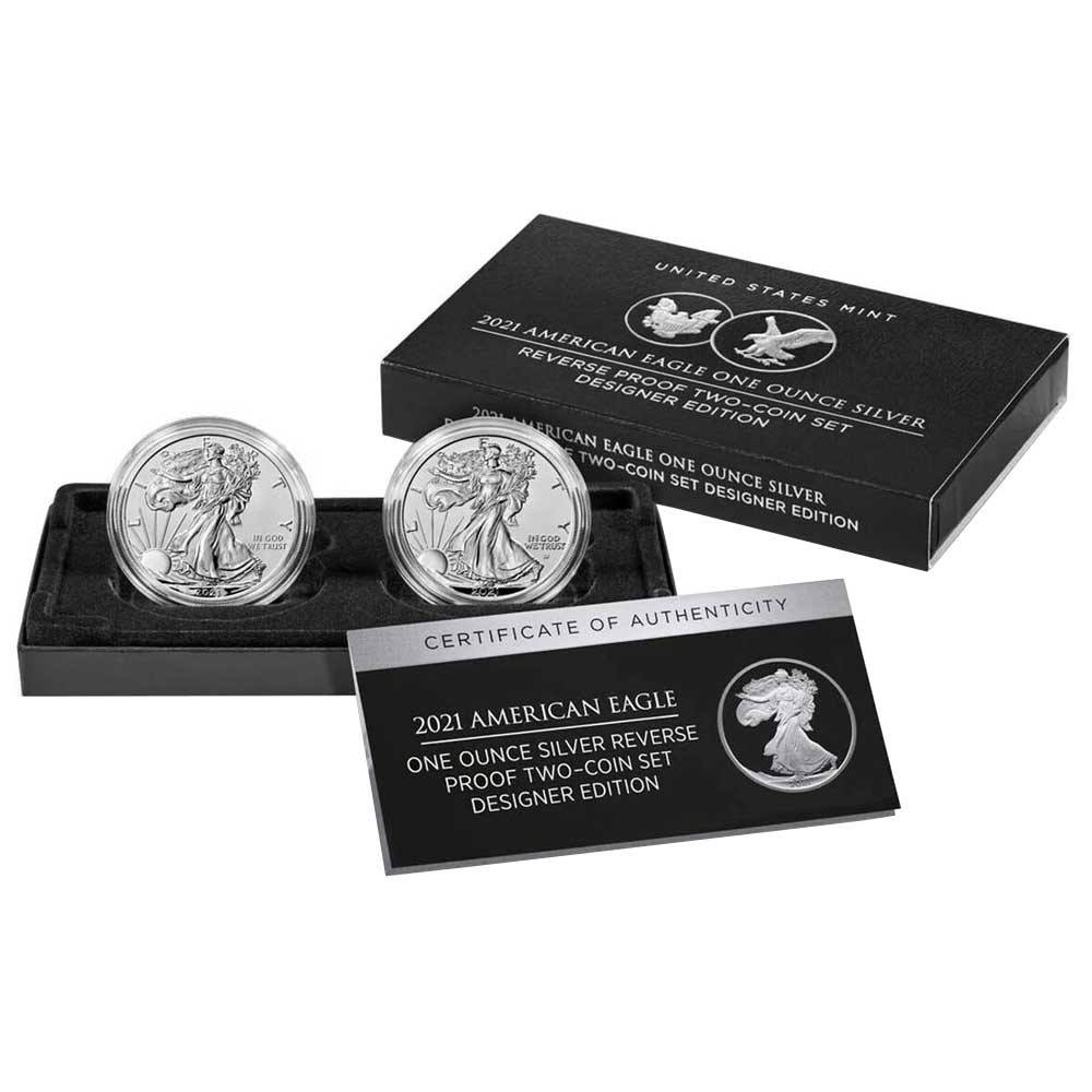 2021 $1 Reverse Proof American Silver Eagle Designer Edition 2pc Set, OGP 2021 $1 Reverse Proof American Silver Eagle Designer Edition 2pc Set, OGP