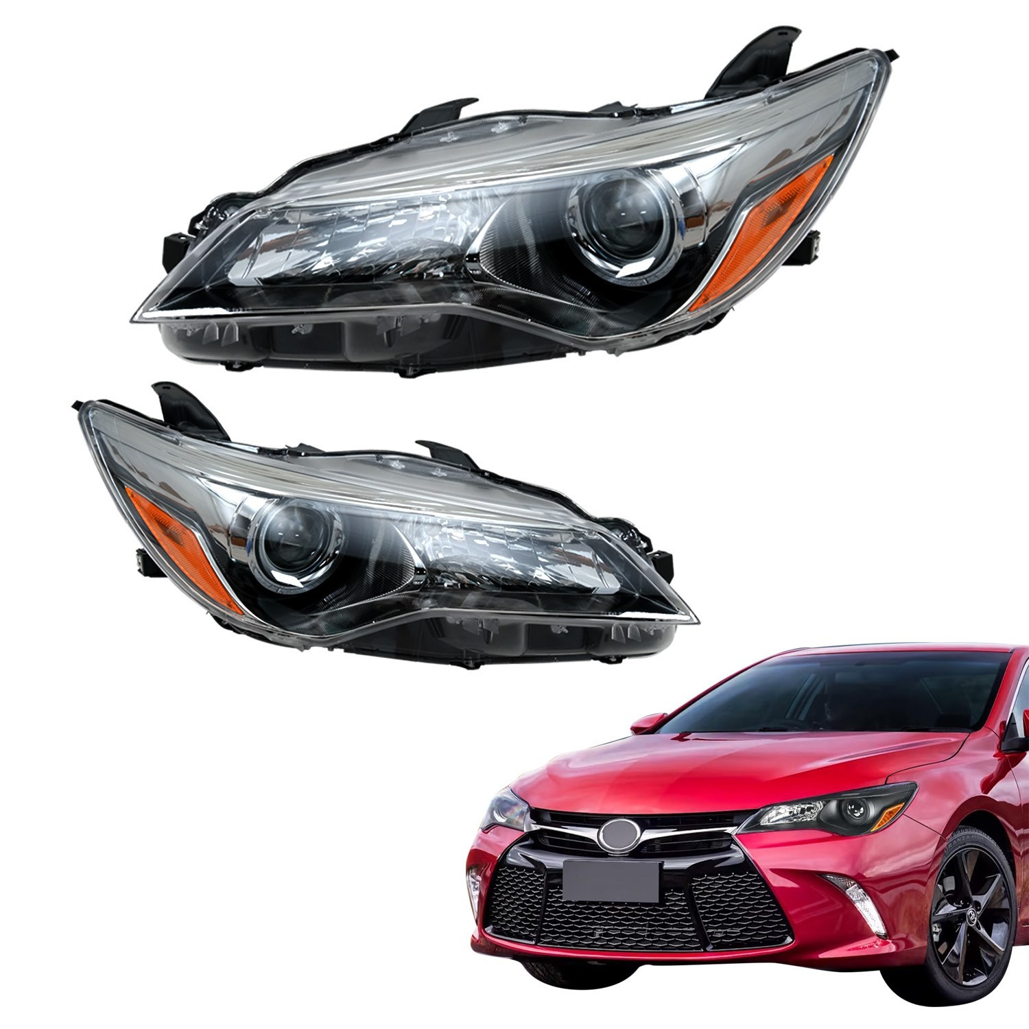 For 2015-2017 Toyota Camry LE SE Halogen Headlamp Black Headlight Set